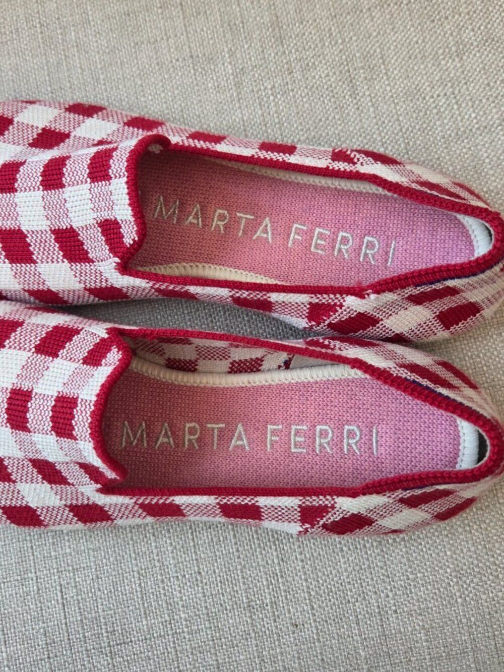 Rothys x Marta Ferri Scarlett Check Loafers Size 7 Red White Gingham Plaid Shoe - Picture 6 of 12
